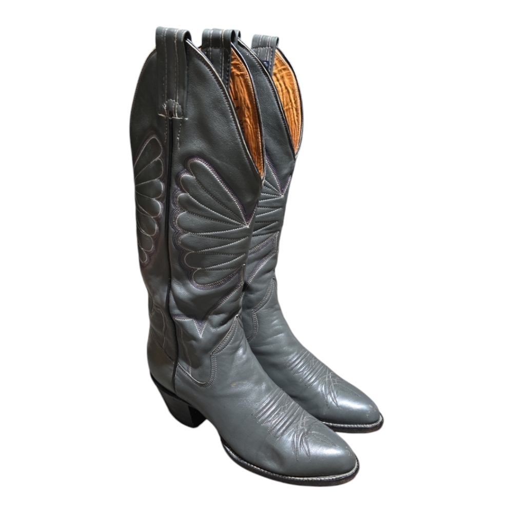 The Sanders Leather Cowboy Boots Gray Men's Size 7 B